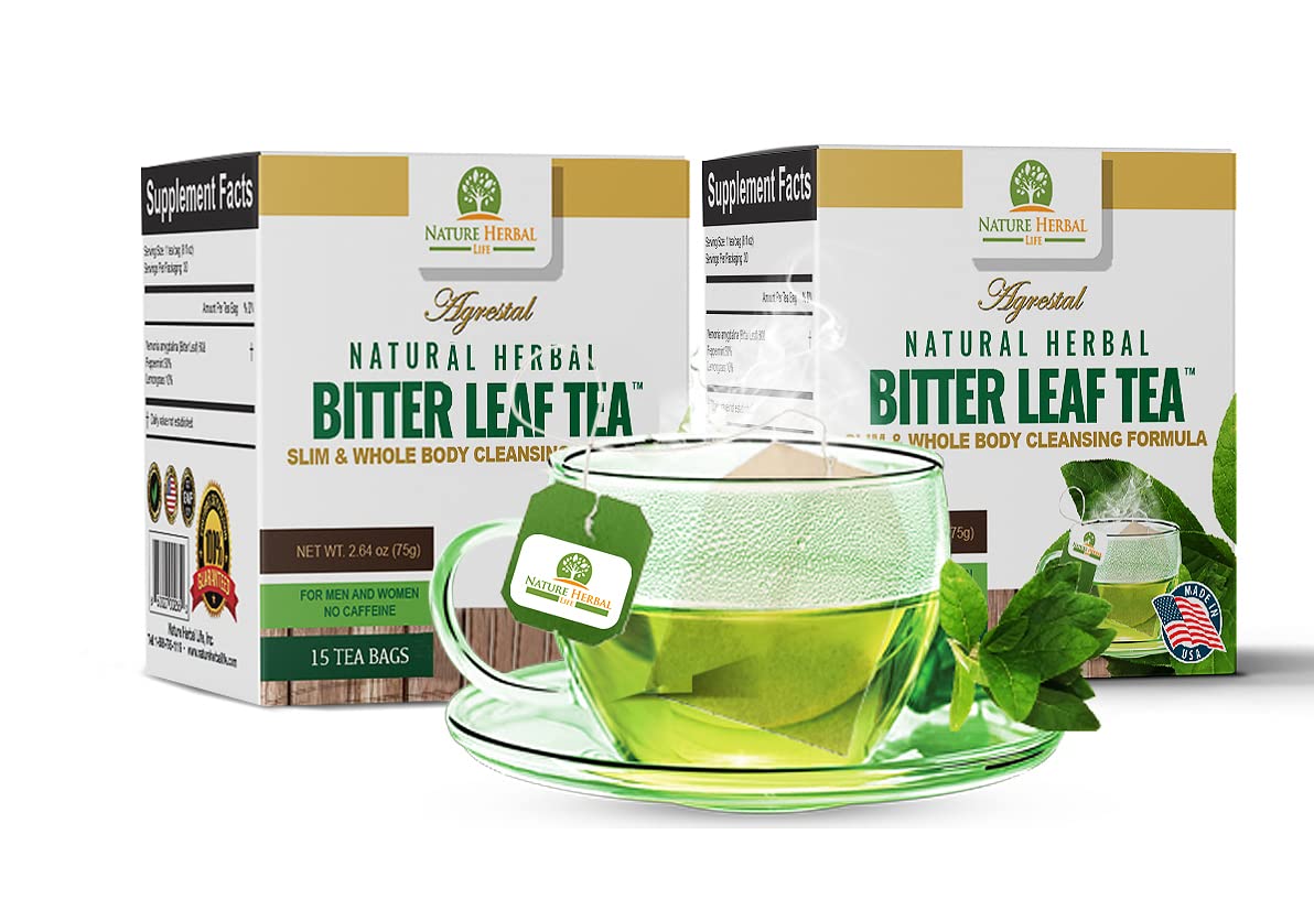 Natural Herbal Bitter Leaf Tea - Immune Boost. 2 Boxes-Whole-Body Support Supplement. 30-Tea bags