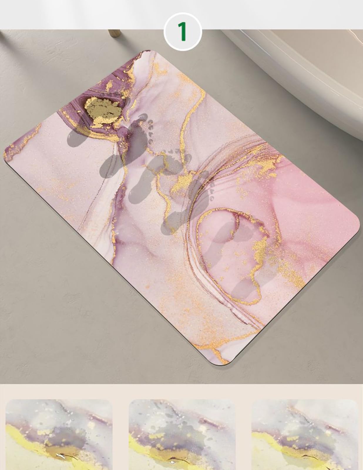 Tapis De Bain Diatomite Keephen - Absorbant Rapide, Antidérapant | Séchage Express, Design Marbré Doré | Pour Salle De Bain