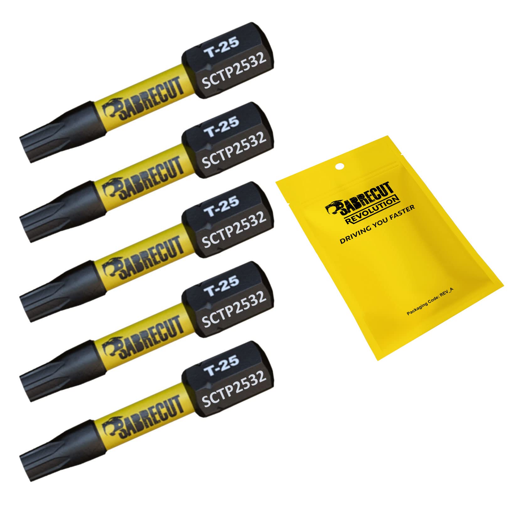 Sabrecut 5 X Sctp2532_5 32Mm T25 Tx25 Torx Tamper Proof Security Magnetic Impact Screwdriver Driver Bits Set Heavy Duty