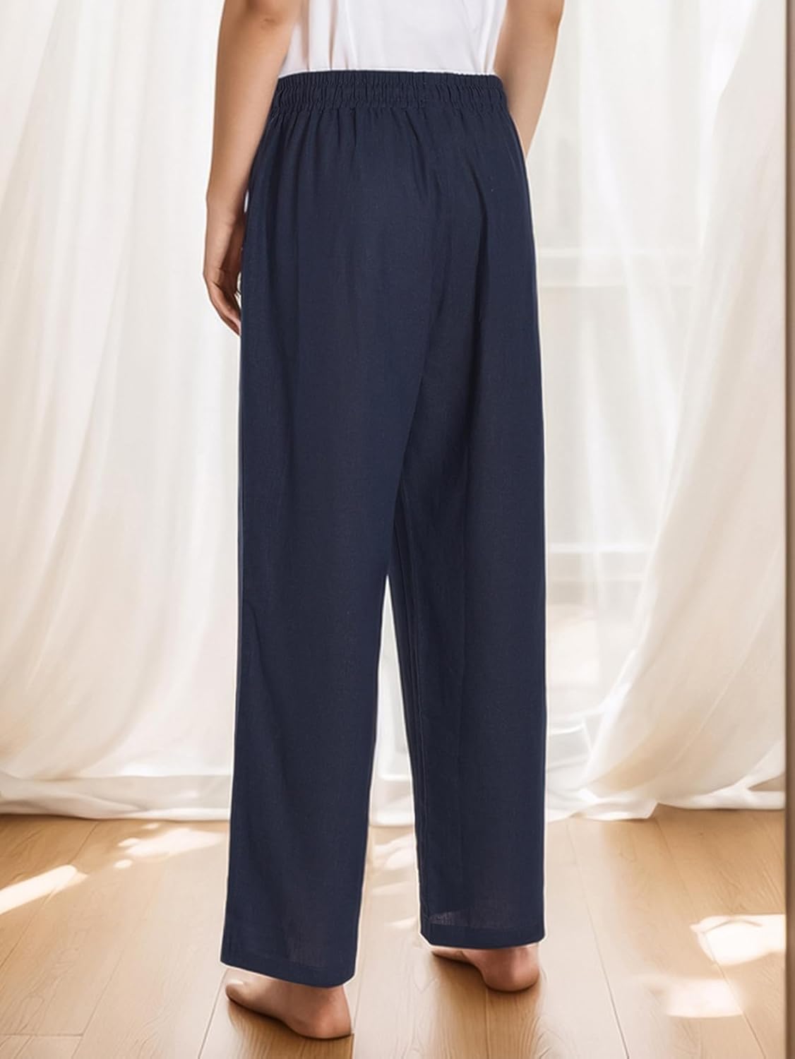 Latuza Women's Petite Length Linen Pants Wide Leg Lounge Pants - Image 3