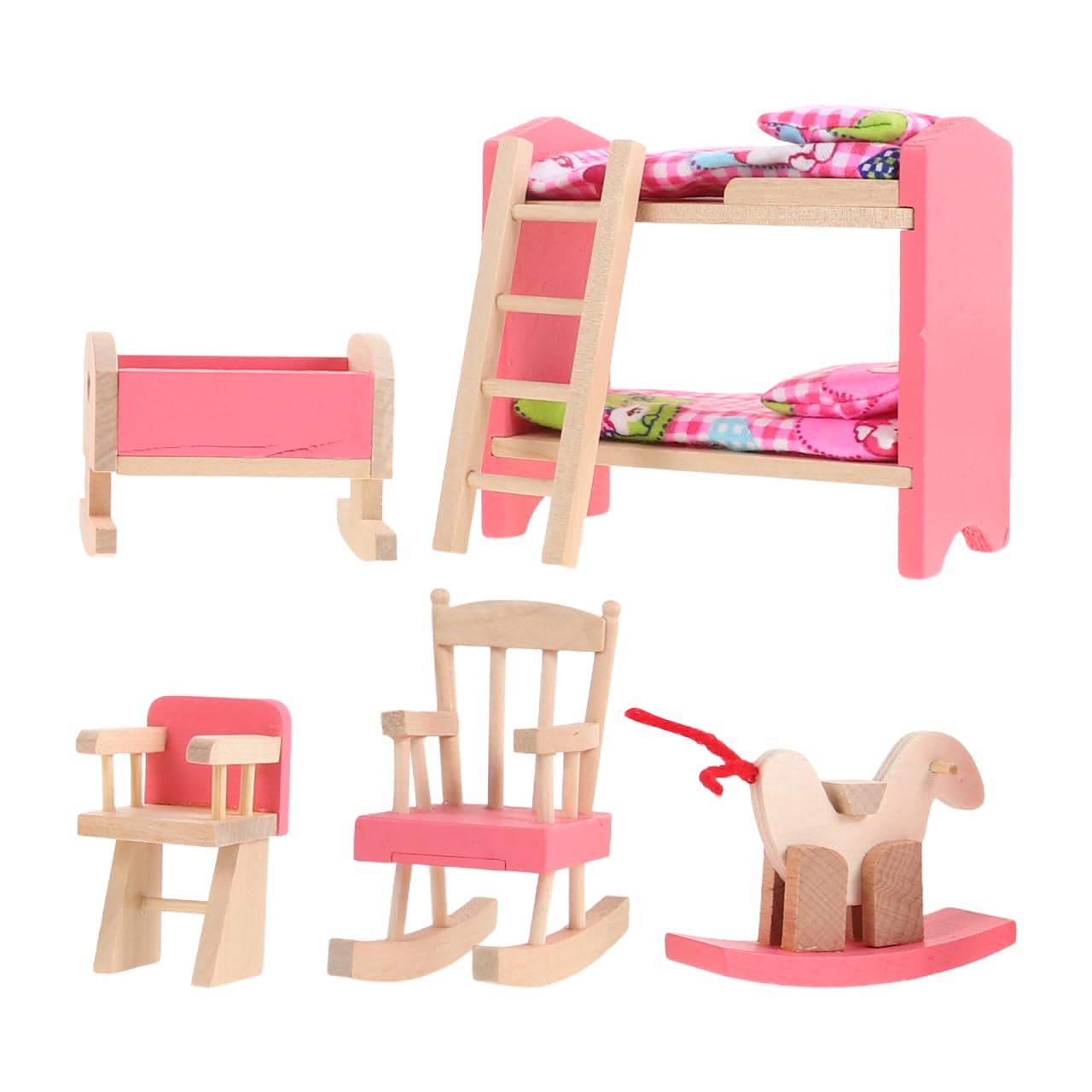 JOINPAYA 1:12 Scale Dollhouse Furniture Wood Bunk Bed Model Miniature Wood Bedroom Furniture Mini Dolls Crib Toy Dollhouse Accessories
