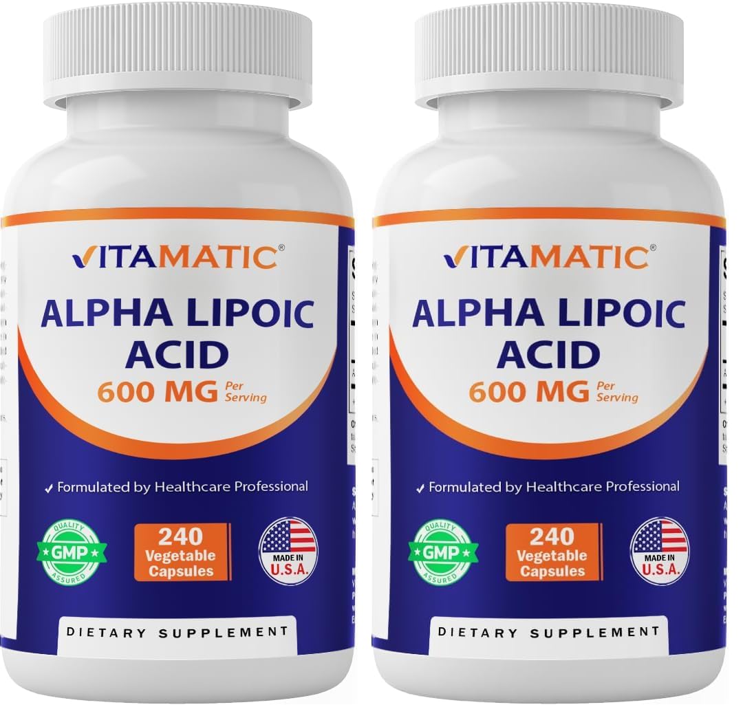 Vitamatic Alpha Lipoic Acid (ALA) 600mg Per Serving - 240 Vegetable Capsules - 120 Servings - Non-GMO & Gluten Free (Pack of 2) 240 Count (Pack of 2)