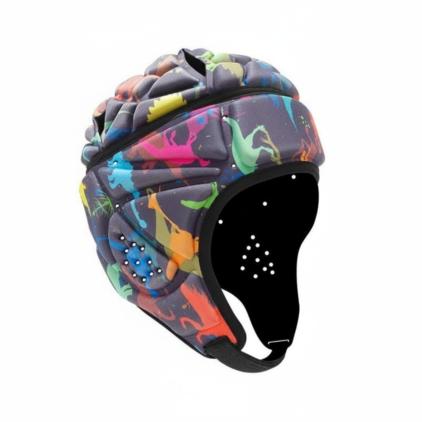 Shock Absorbing Soccer Goalie Helmet Lightweight Padded Head Guard Breathable Soft Shell Helmet Adjustable Fit for Goalkeepers, Youth, Kids, Rugby, Skateboarding, Colorful Dinosaur-image-29