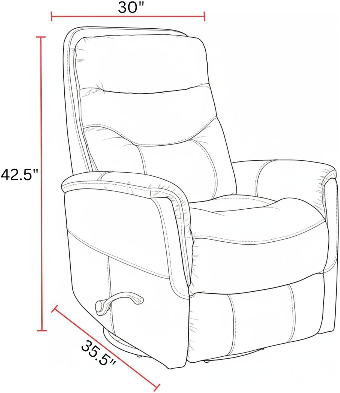 Pemberly Row Leather Manual Swivel Glider Recliner, Ivory Finish, 30"W x 35.5"D x 42.5"H, 360-Degree Swivel, Gliding and Reclining Motion, Articulating Headrest, Foam Cushioned Seating, Residential