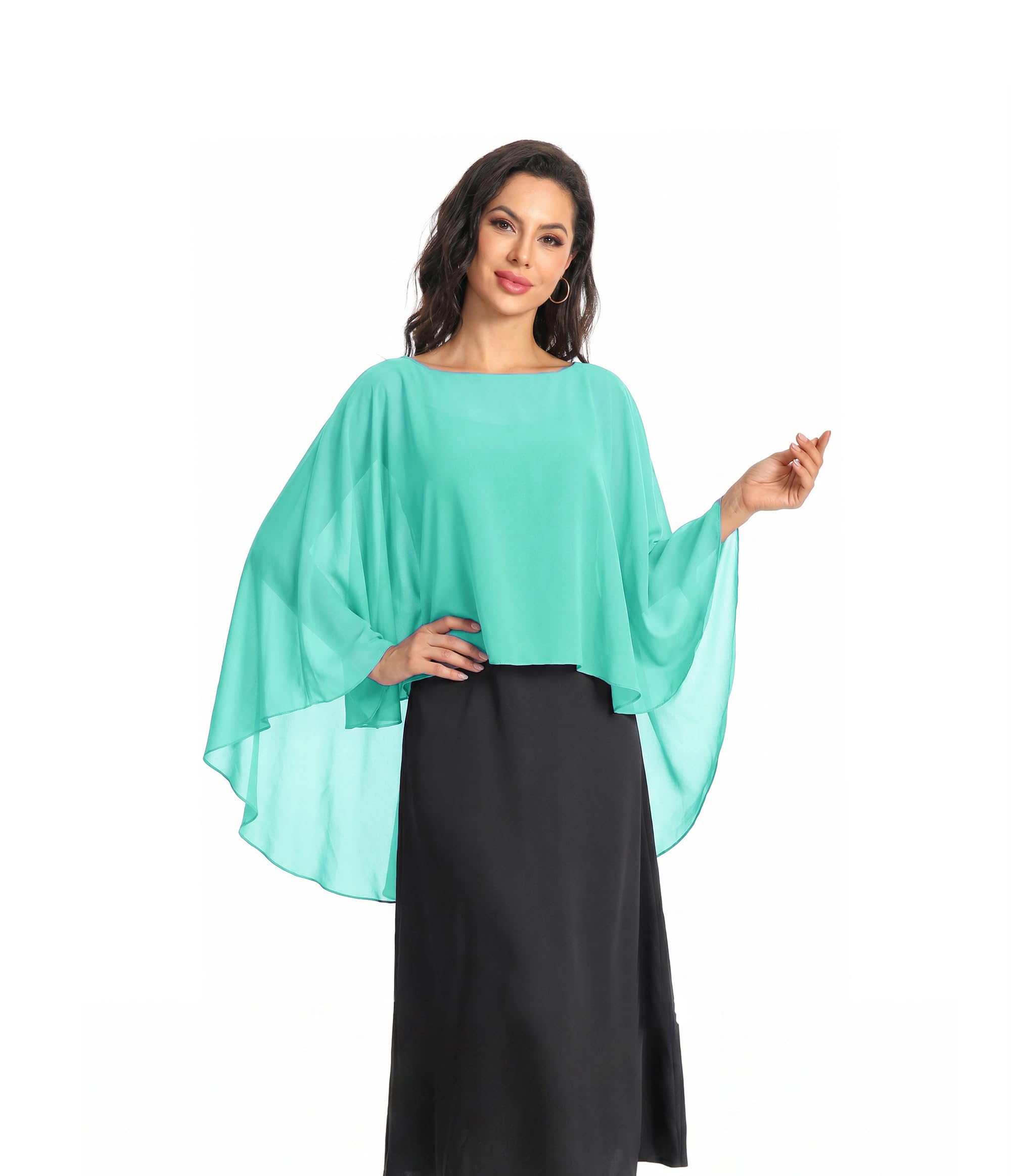 Baoqiya Chiffon Capes Sheer Capelets Long Cape Poncho For Women Plus Size