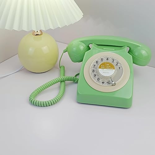 Vista 3 de Vintage Retro Old Fashion Rotary Dial Hogar y Oficina Teléfono Clásico de una Línea Básica Teléfono de Escritorio en Casa Oficina Escuela Verde