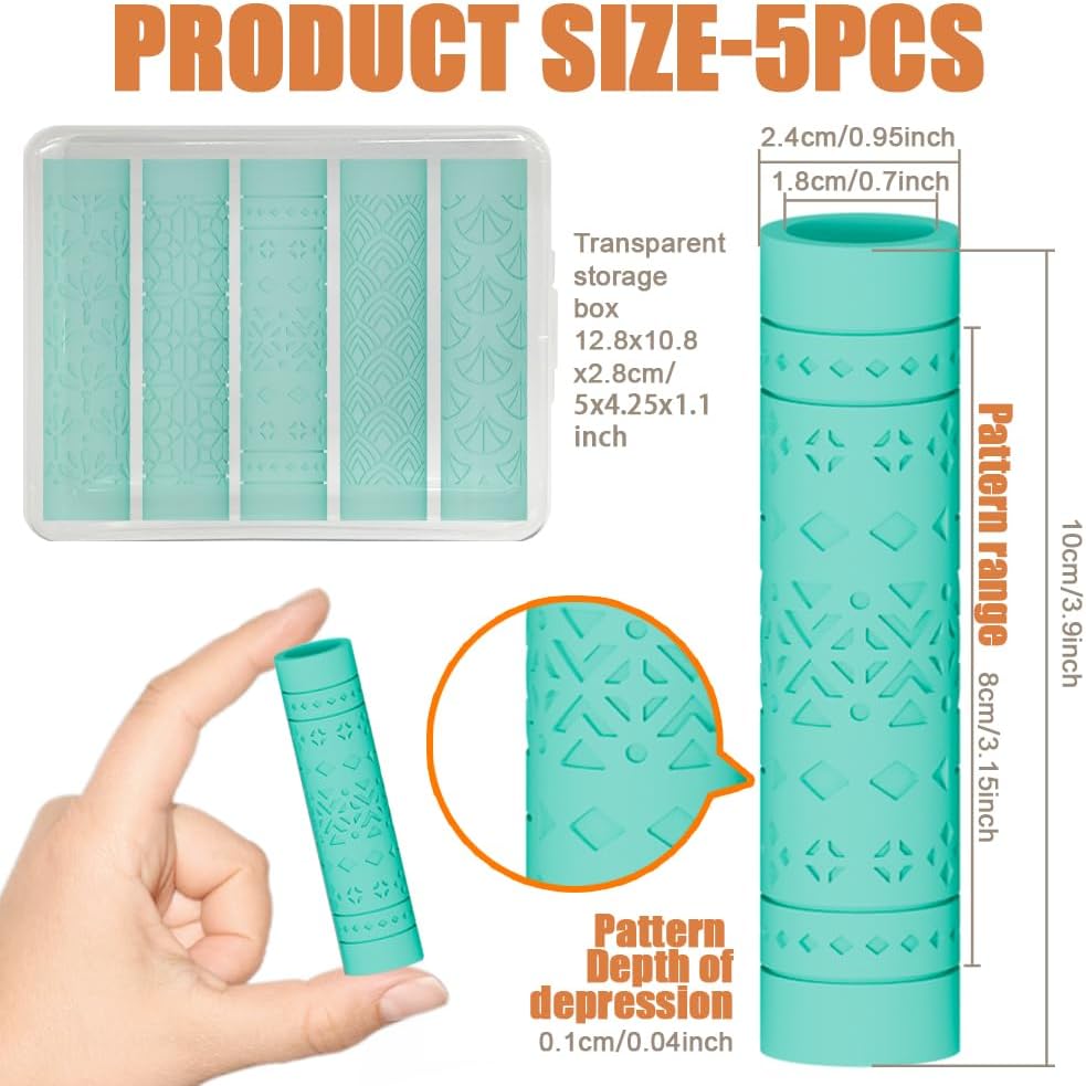 ORIGACH 5 Pcs Symmetrical Polymer Clay Texture Roller for Earring Making