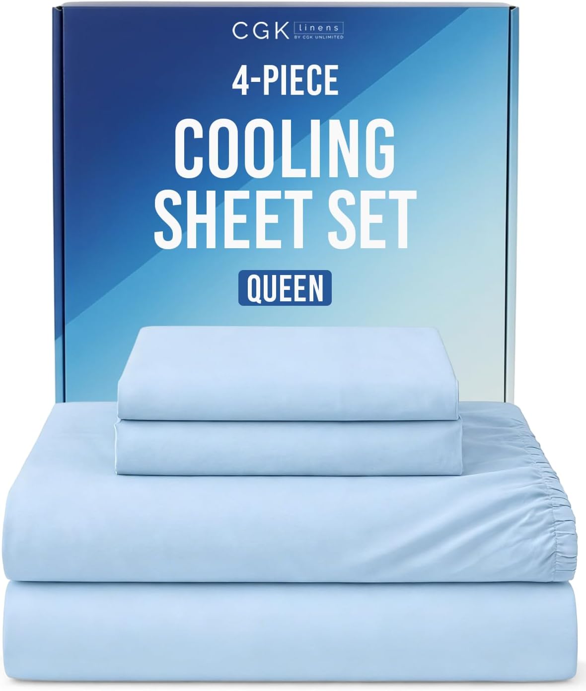 Cooling Sheets Set Queen Size - 4 Piece Summer Bed Sheets for Hot Sleepers - Cooling Bedding Set - Soft, Breathable, Lightweight - 1 Flat, 1 Fitted & 2 Pillowcases - Deep Pockets 8" to 16" - Sky Blue"