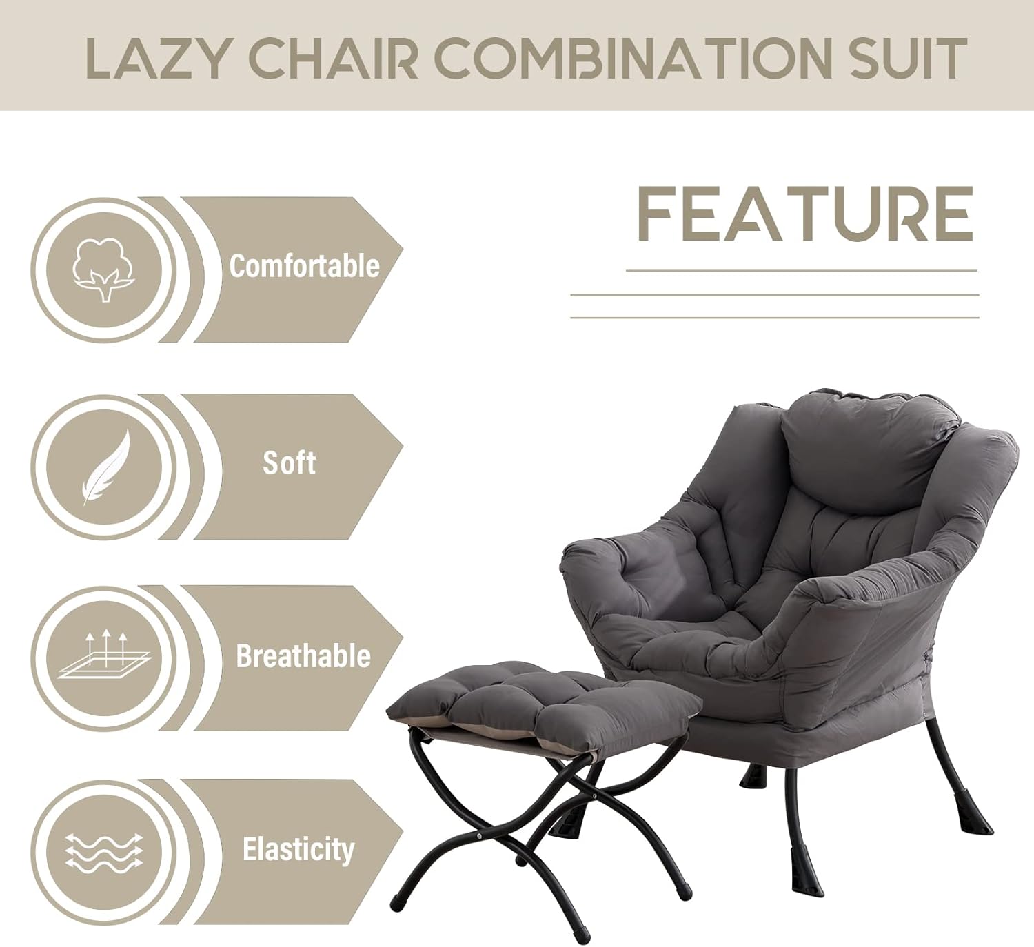 LITA Lazy Chair with Ottoman, Modern Accent Leisure Upholstered Lazy Sofa Armchair, Contemporary Lounge Reading Chair with Armrests and a Side Pocket for Living Room, Bedroom & Small Space, Dark Grey 3 61iVTRE7qCL. AC SL1500