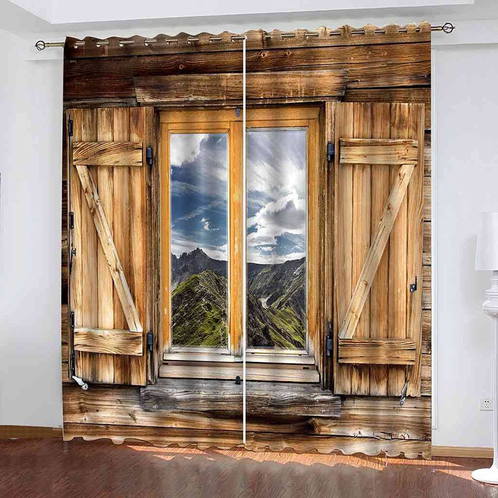 Rideau occultant paysage alpin 200x214 cm lot de 2 isolant thermique et phonique pour salon
