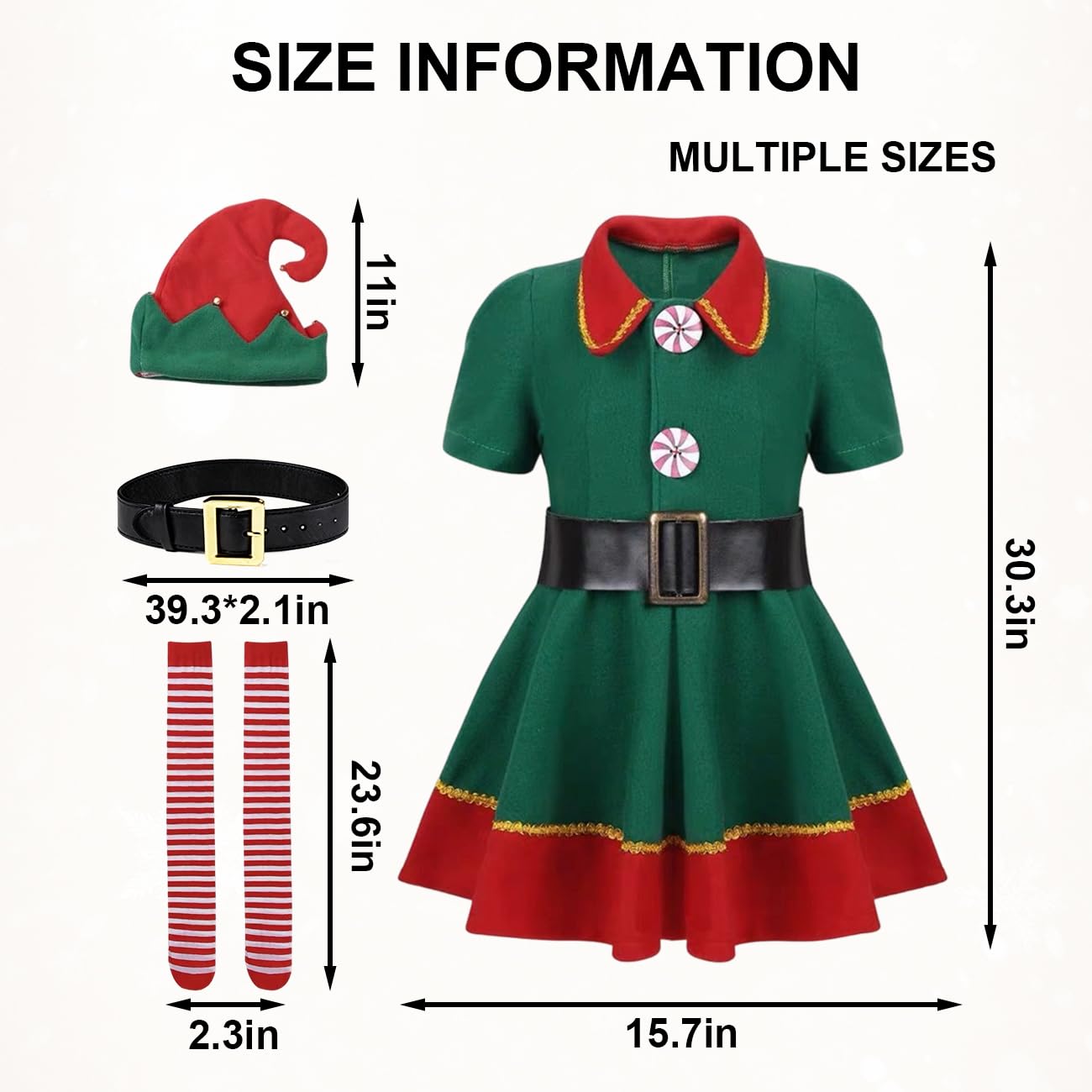 WFKKMEQ Green Christmas Elf Costume, Santa Helper Cosplay Set, 4 Piece Xmas Elf Outfit, Christmas Fancy Dress - Image 2