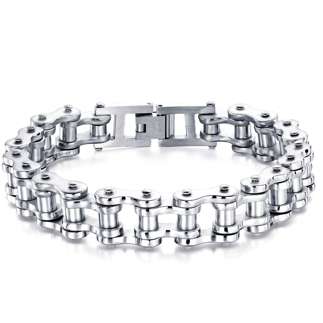 ATEIELLI Pulsera de acero inoxidable para moto, cadena color plata B301