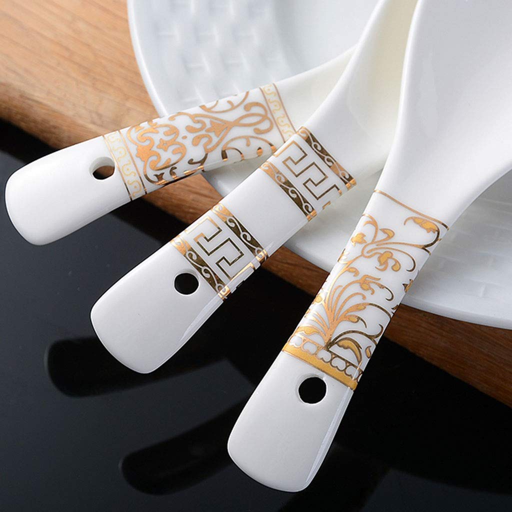 Ensemble de cuillères à Soupe en céramique, Petite cuillère Haut de Gamme, cuillère à Riz, 10 pièces, cuillère en Porcelaine de Style européen, Longueur de 5,5 Pouces, 5 Motifs, CU