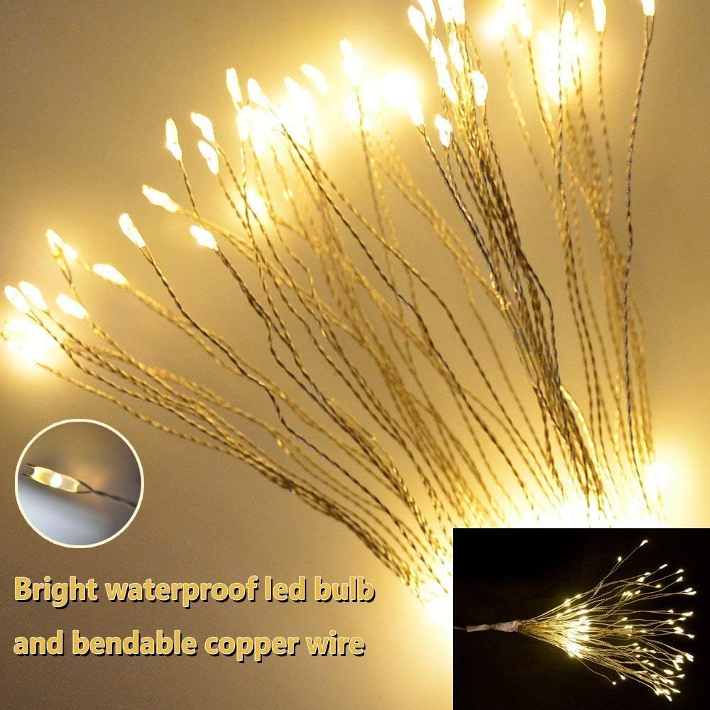 FOOING 4 Pack Firework Lights Led Copper Wire Star String Lights 8 Modes Battery Operated Fairy Lights with Remote,Wedding Decorative Hanging Lights for Party Patio Garden Decoration