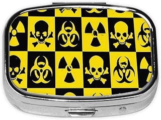 Hazard Pattern Nuclear Skull and Cross Bones Atom Square Mini Metal Organizer Two-Compartment Pocket Travel Case