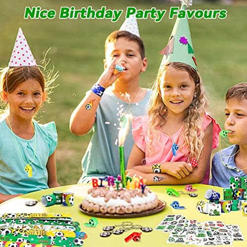 40 Pcs Football Supplies for Kids Party Bag Fillers, Keychains, Whistles, Luminous Temporary Tattoos, Slap Bracelets, Soccer Party Favours Birthday Gift School Classroom Rewards for Boys Girls