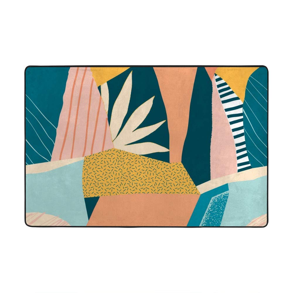 Tapis tropical doux grand format velours corail salon maison