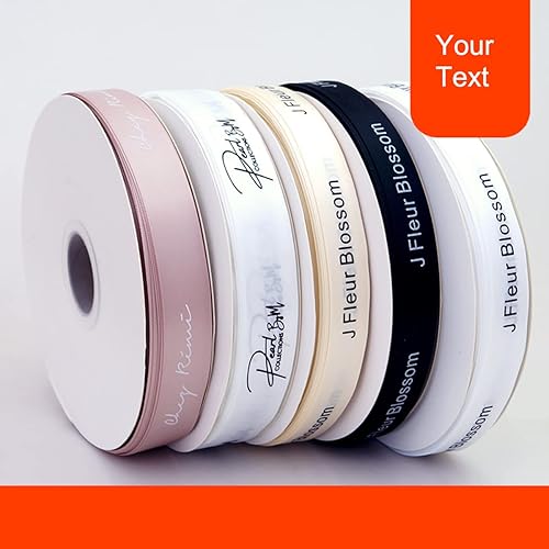 Miniatura 2 de Cinta personalizada de satén personalizada para envolver regalos, manualidades, paquete de costura, recuerdos con nombre de texto, icono, 1 rollo de