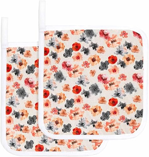 Miniatura 1 de 2 Packs Rustic Red Black Flower Pot Holders Sets for Kitchen,Oven Pan Plate Bowl Pads Heat Proof Mat with Hanging Loop,Terry Cloth Potholders Soft