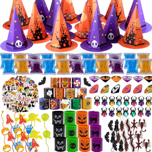 NAISEN 194PCS Halloween Party Favors For Kids Witch Hat Shaped Halloween Goodie Bag Stuffers 18 Pack With Fun Slime Halloween Toys Bulk Non Candy Treats for Kids Classroom Prizes