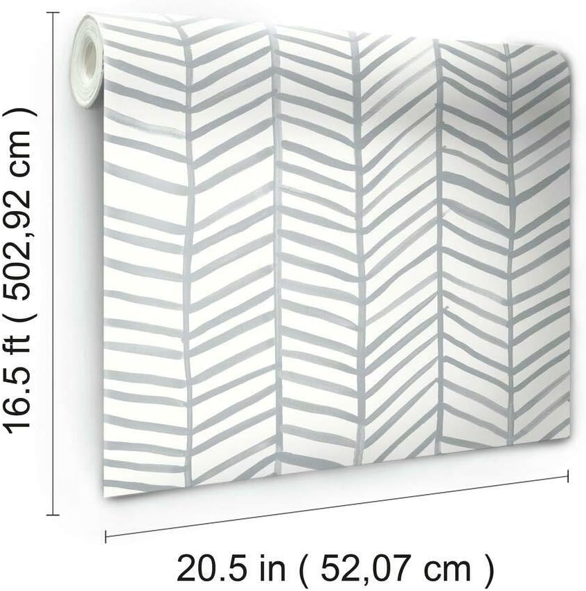 RoomMates RMK11631WP Cat Coquillette Herringbone Gray and White Peel and Stick Wallpaper
