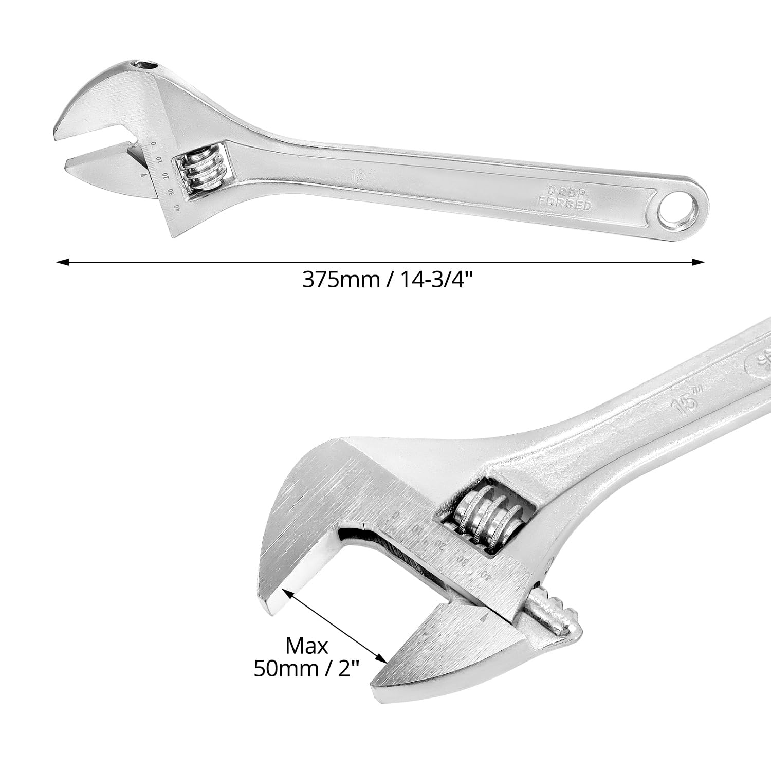 QWORK 15" Automotive Wrench - Adjustable Chrome-Plated Tool For For Plumbers Pipe Home Auto Repair