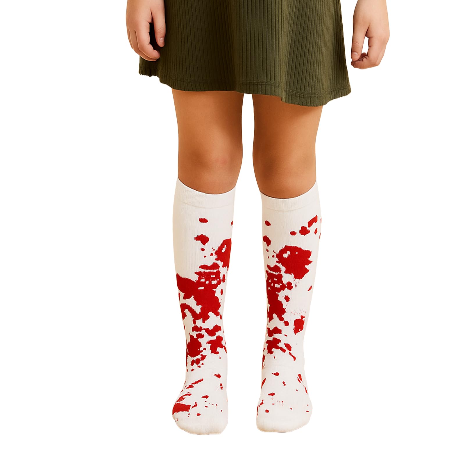 Halloween Bloody Stockings for Kids Blood Stained Tights White and Red Bloody Thigh High Socks Zombie Cheerleader Costume Leggings for Girls Halloween Party Cosplay Costumes Accessories Y7ETXW