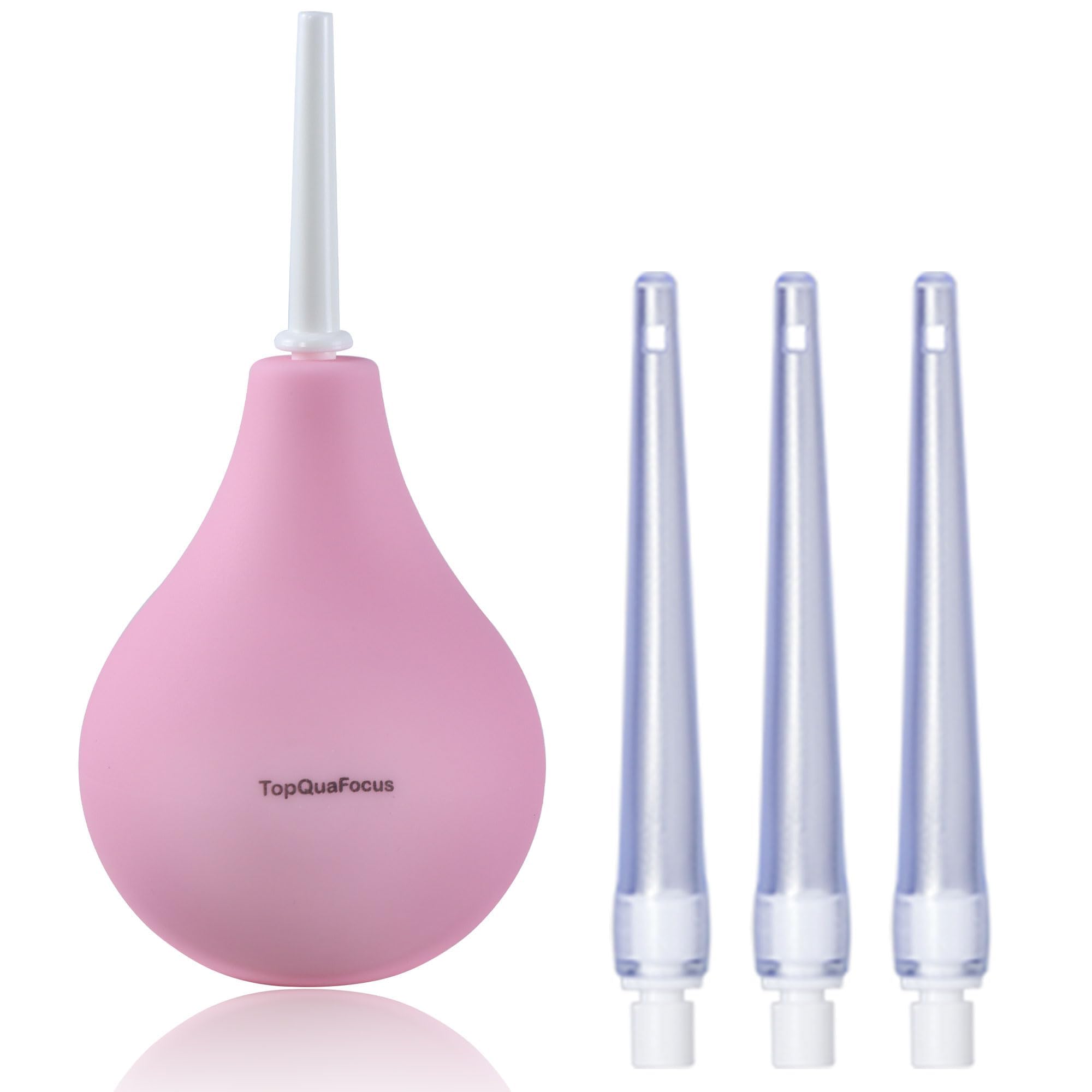 TopQuaFocus 8oz Enema Bulb Kit Anal and Vaginal Douche Bulb for Men Flushing System Enemas Silicone Bulb 4 Replaceable Tips (Pink, 224ml)