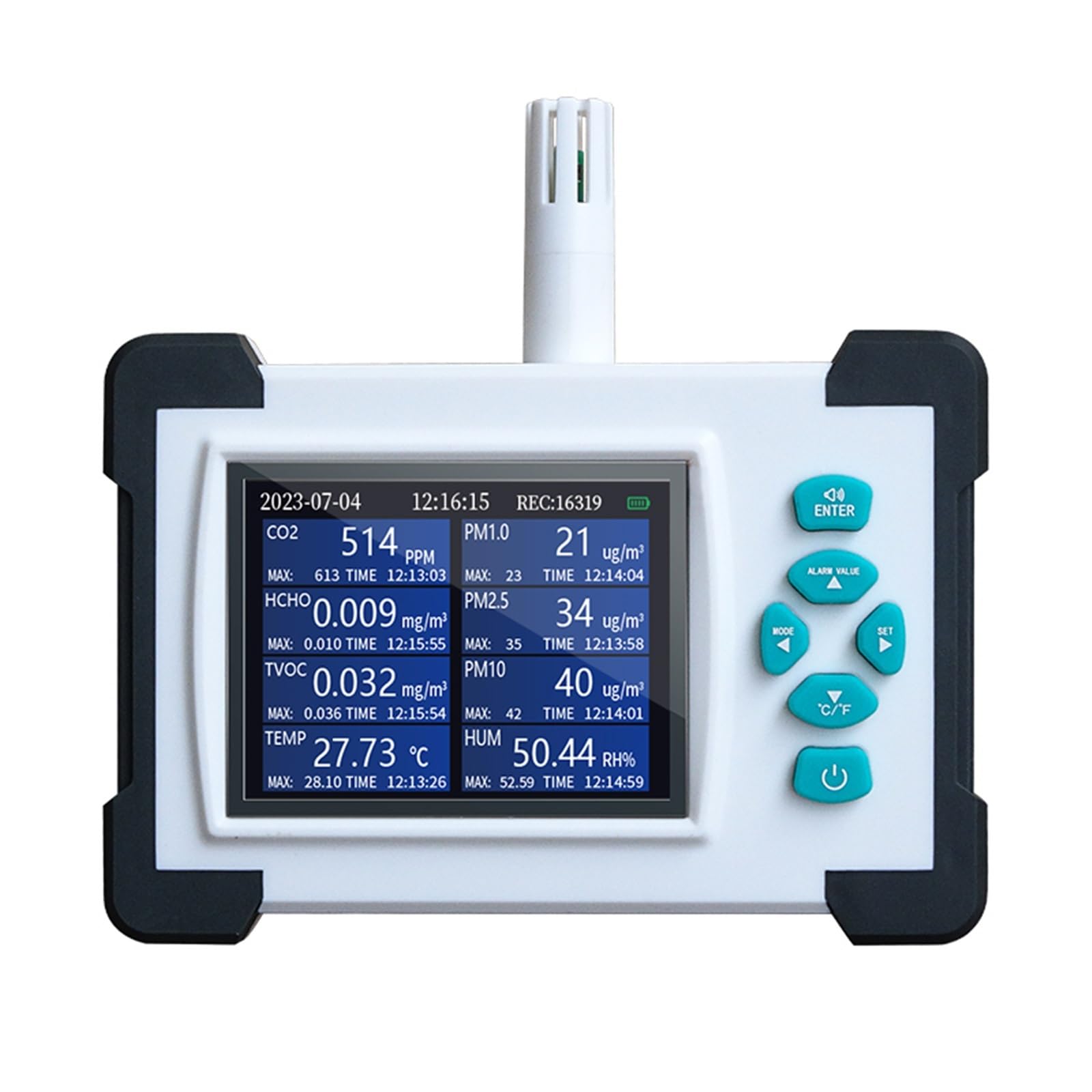 Rilevatore di qualità dell'Aria Multiplo 7 in 1 TVOC HCHO PM CO2 Temperatura umidità Kit rilevatore di qualità dell'Aria(TC-700 White)
