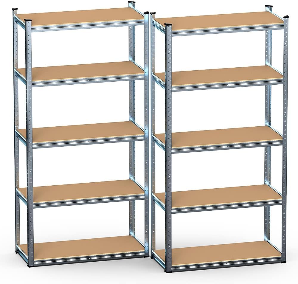 AERREGI SET DA 2 SCAFFALI CON 5 RIPIANI IN MDF | CARICHI PESANTI | SENZA VITI | MONTAGGIO SEMPLICE | SCAFFALTURE PER GARAGE, MAGAZZINO E RIPOSTIGLI | CARICHI PESANTI (180X40X40)