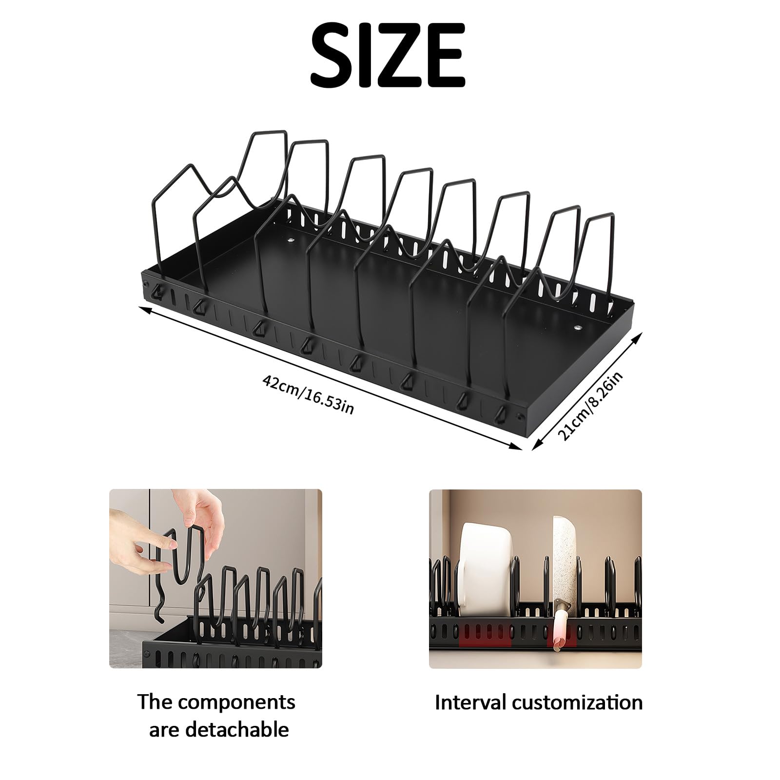 Organisateur Extensible de casseroles et poêles sous Le Placard, Lot de 2, Support de casseroles pour tiroir avec 8 séparateurs réglables, Support de pour Le Rangement et l'organisation de la Cuisine