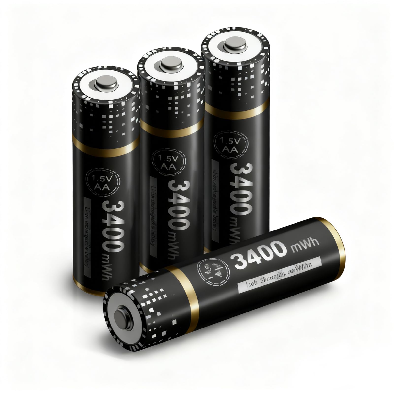 1.5V Rechargeable AA Lithium Batteries 4 Pack Upgraded 3400mWh High Capacity AA Battery, 1500 Cycles, Precharged, Constant Voltage Output, Fast Charging