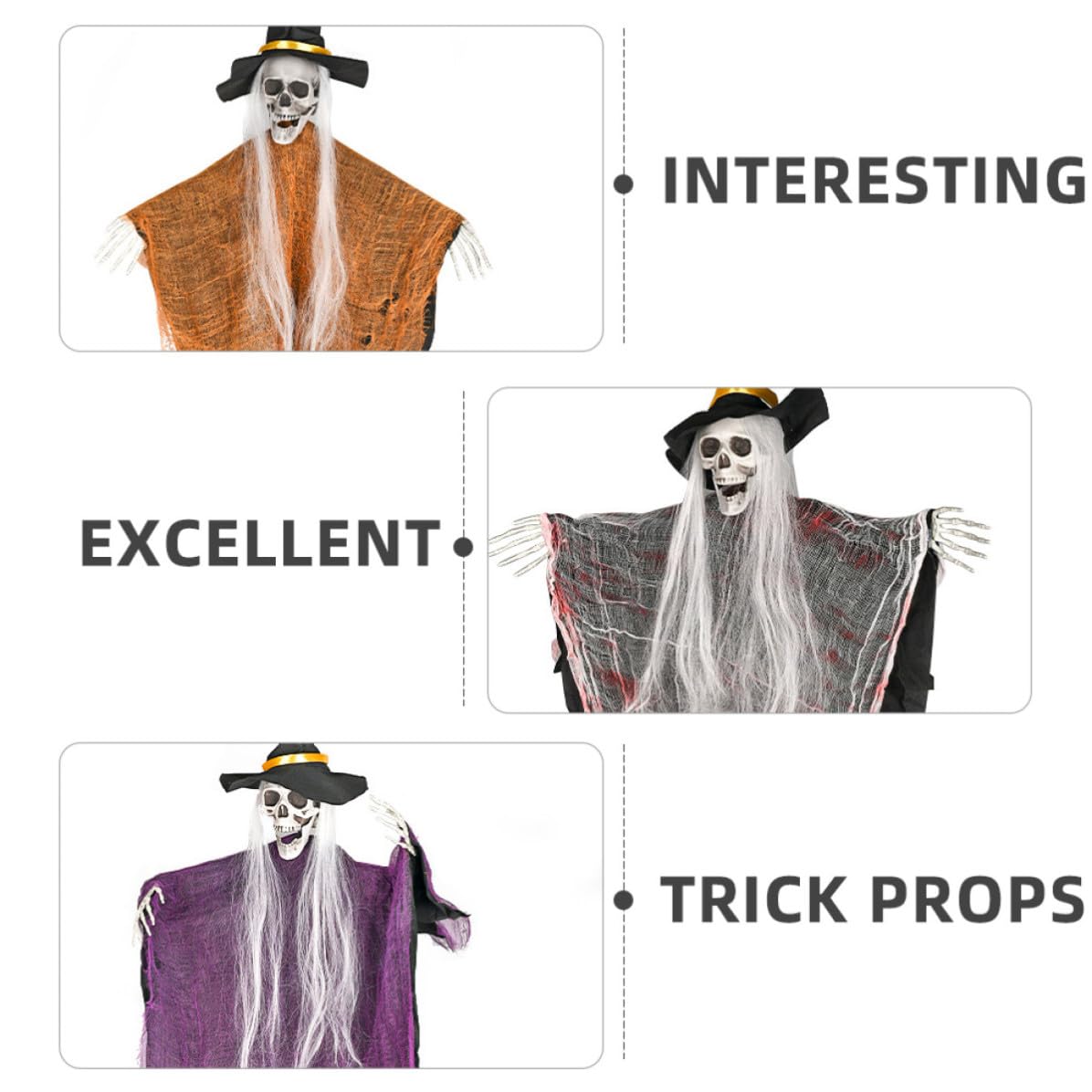 Zerodeko 4 Pezzi Decorazioni Halloween Scheletro con Fantasmi Appesi, Ornamenti da Esterno in Plastica e Ferro, Facili da Appendere con Posizioni Regolabili per Balconi e Giardini