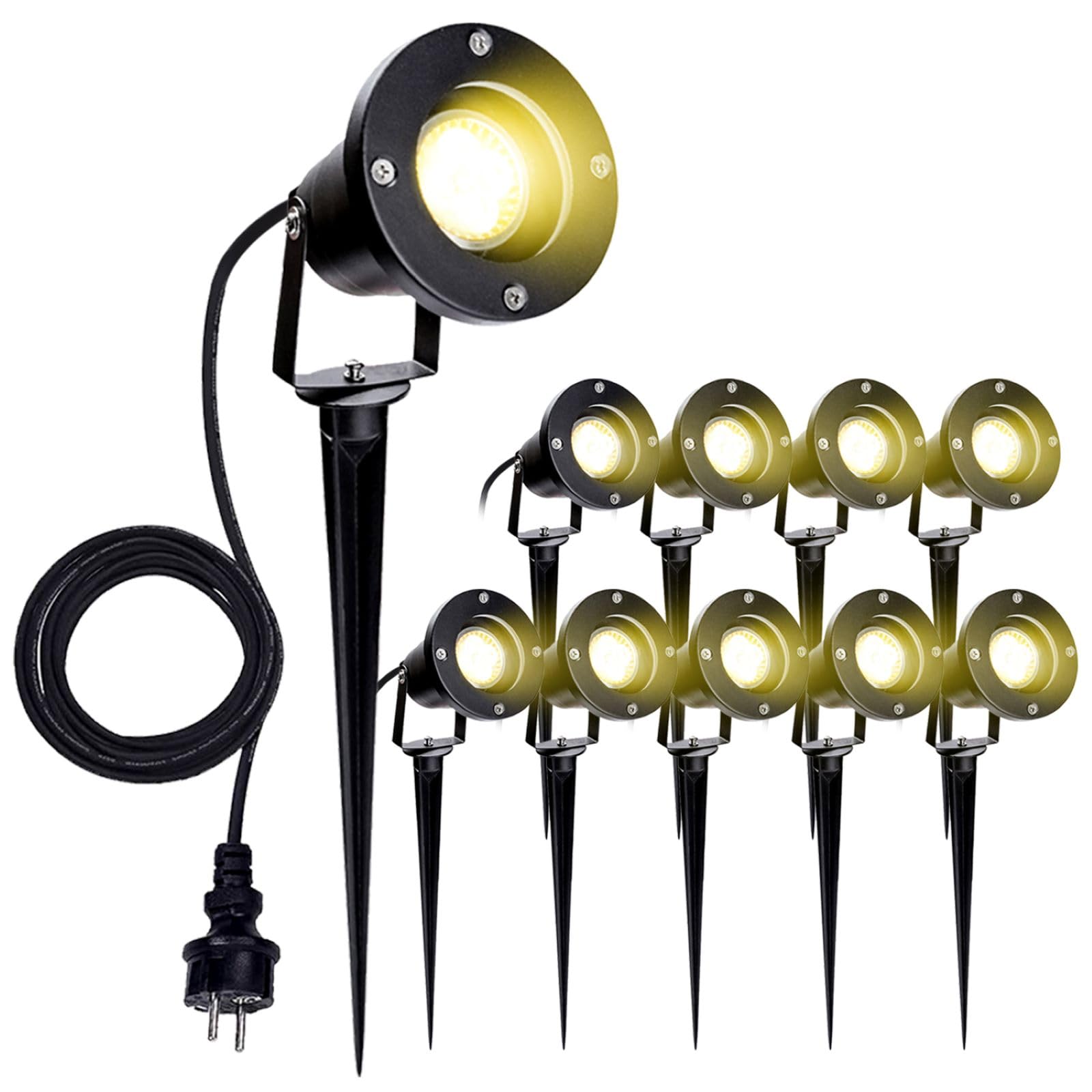 Daromigo Gartenstrahler gu10 mit stecker 10 Stück, Led Gartenleuchte schwarz Garten Beleuchtung 4000K AC 85-265V Led Gartenbeleuchtung für Aussen Garten Wiese Rasen