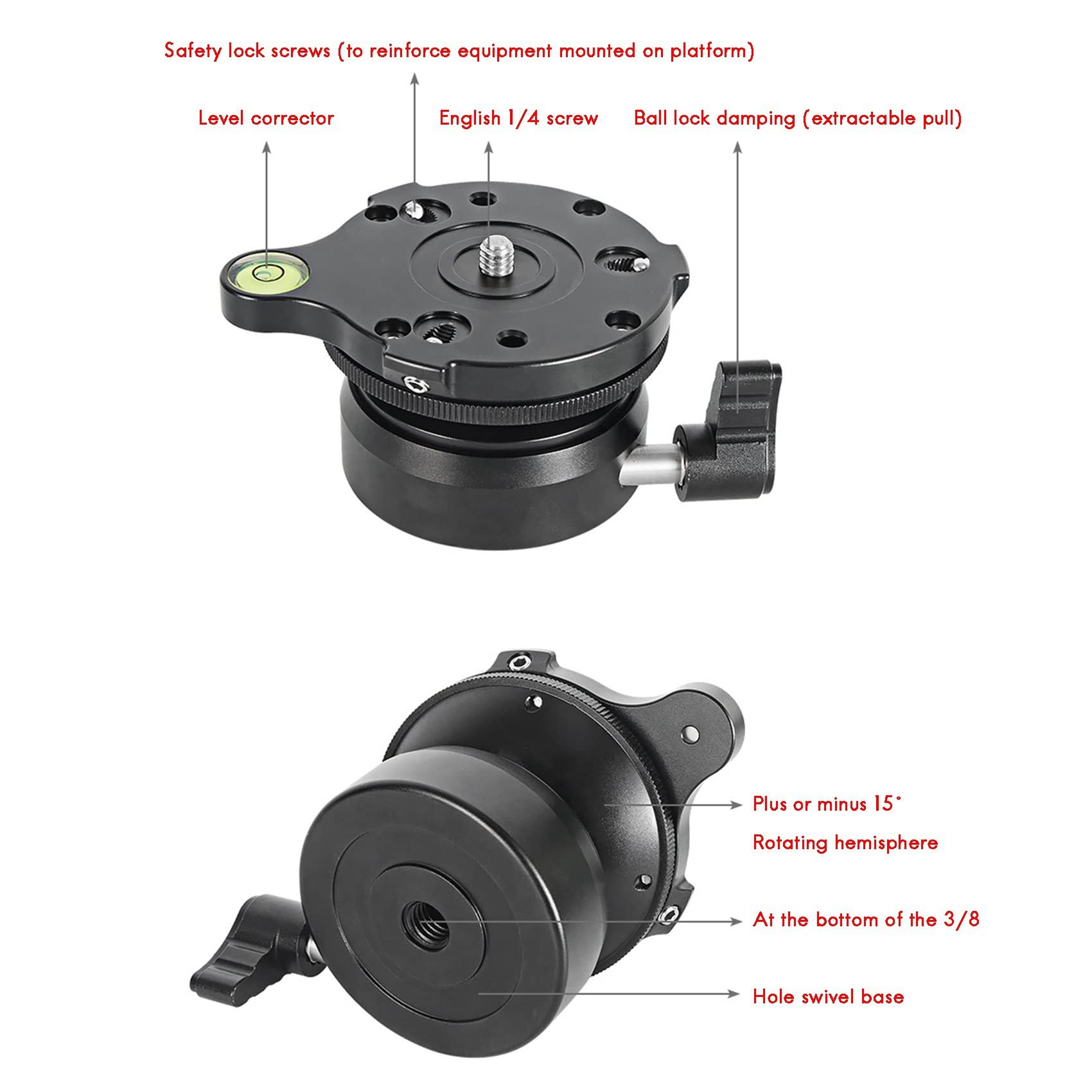 2X DY-60N Tripod Head Levelling Base Adjusting Plate with Bubble Level for DSLR Camera