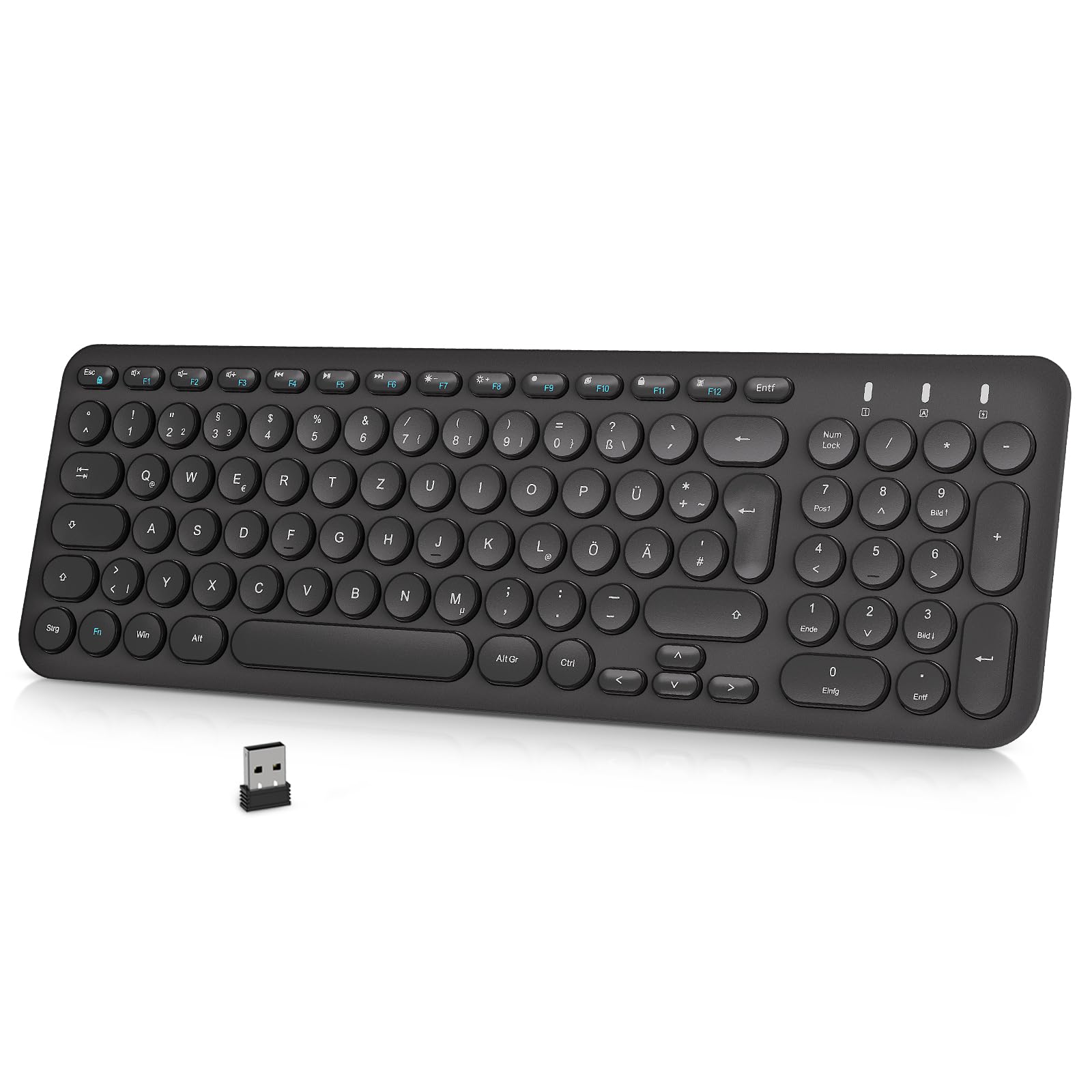 cimetech Kabellose Tastatur, Ultraslim Deutsches QWERTZ Layout wiederaufladbare USB Anschluss 2,4 GHz Kabellos Tastatur mit Multimedia-Tasten, Kompatibel mit PC, Computer, Notebook, Laptop, Windows