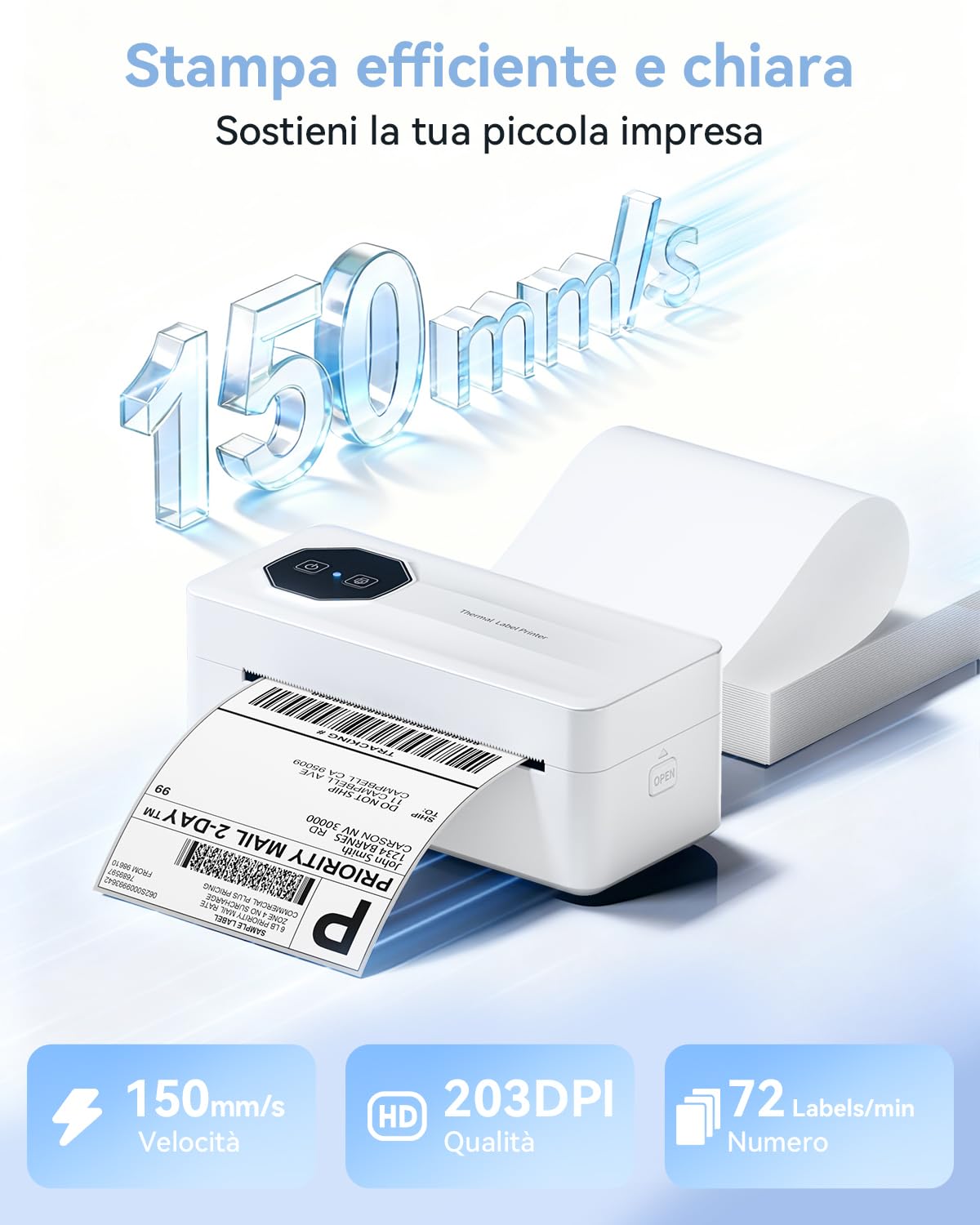 TATTMUSE Stampante per Etichette Termiche, 4x6 Stampante Termica Bluetooth per Etichette di Spedizione, Compatibile con UPS Ebay Amazon