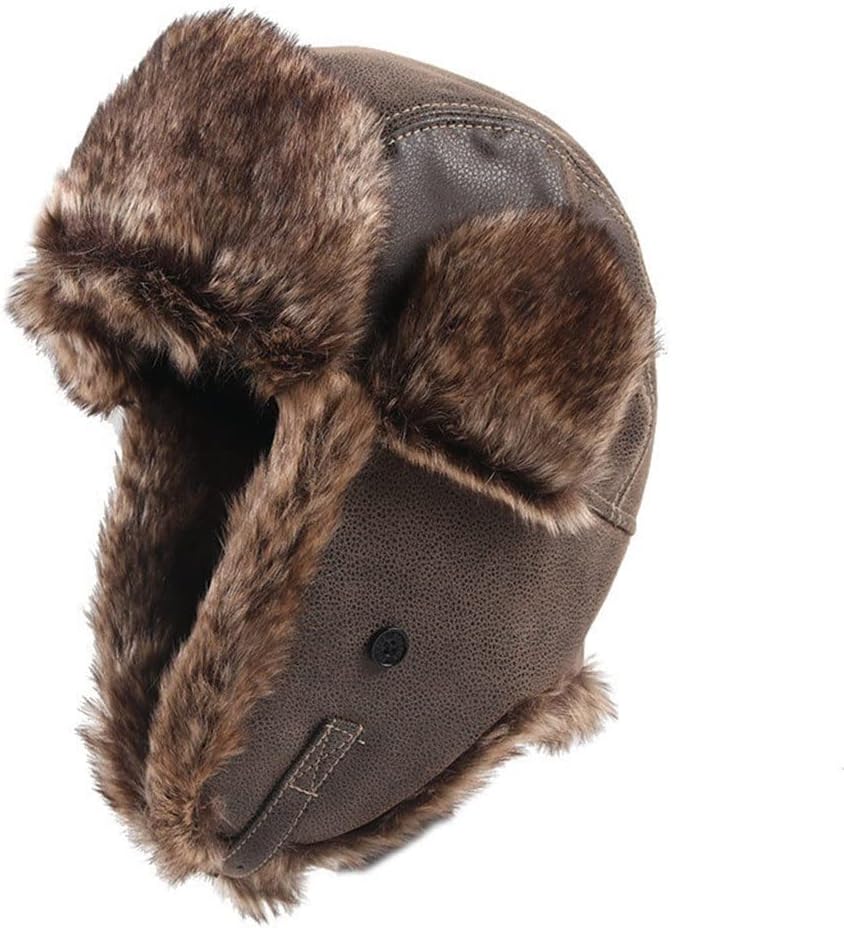 Men's Winter Hat with Earflaps Warm Pu Leather Earflap Bomber Hats Snow Cap Aviator Caps