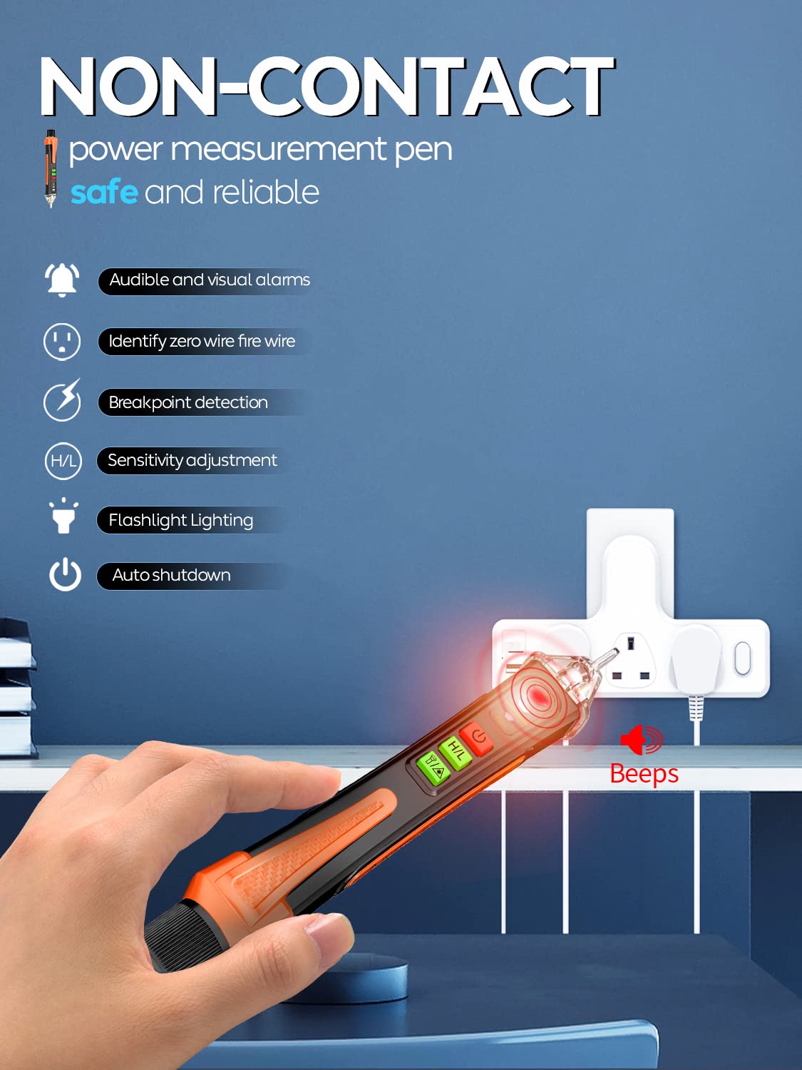 A1 Tester di Tensione/Tester di Tensione Senza Contatto con Range AC 12V-1000V/48V-1000V, Tester per Fili Attivi/nulli, Tester Elettrico con Torcia, Allarme Cicalino