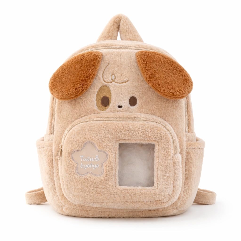 Girls Pink Bunny Backpack with Plush Bear Pocket, Faux Fur Detail, Cute Kawaii Style, Adjustable Straps-image-0