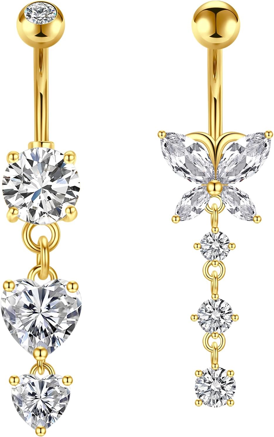 vcmart 2stk Bauchnabelpiercing 10mm Herz Chirurgenstahl Silber Gold Bauchpiercing Piercing Bauchnabel Schmuck