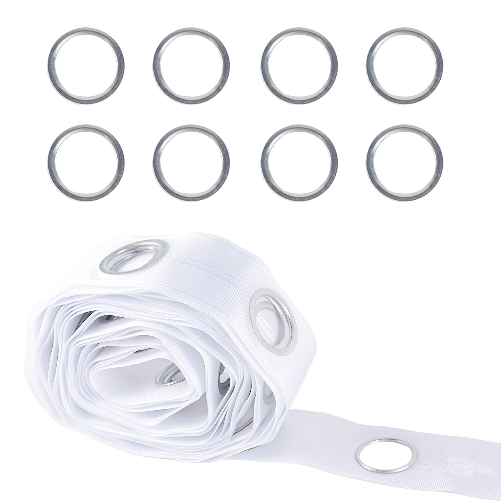 Eyelet Curtain Tape 10m, 80 Metal Rings, White Heading Tape for Sewing
