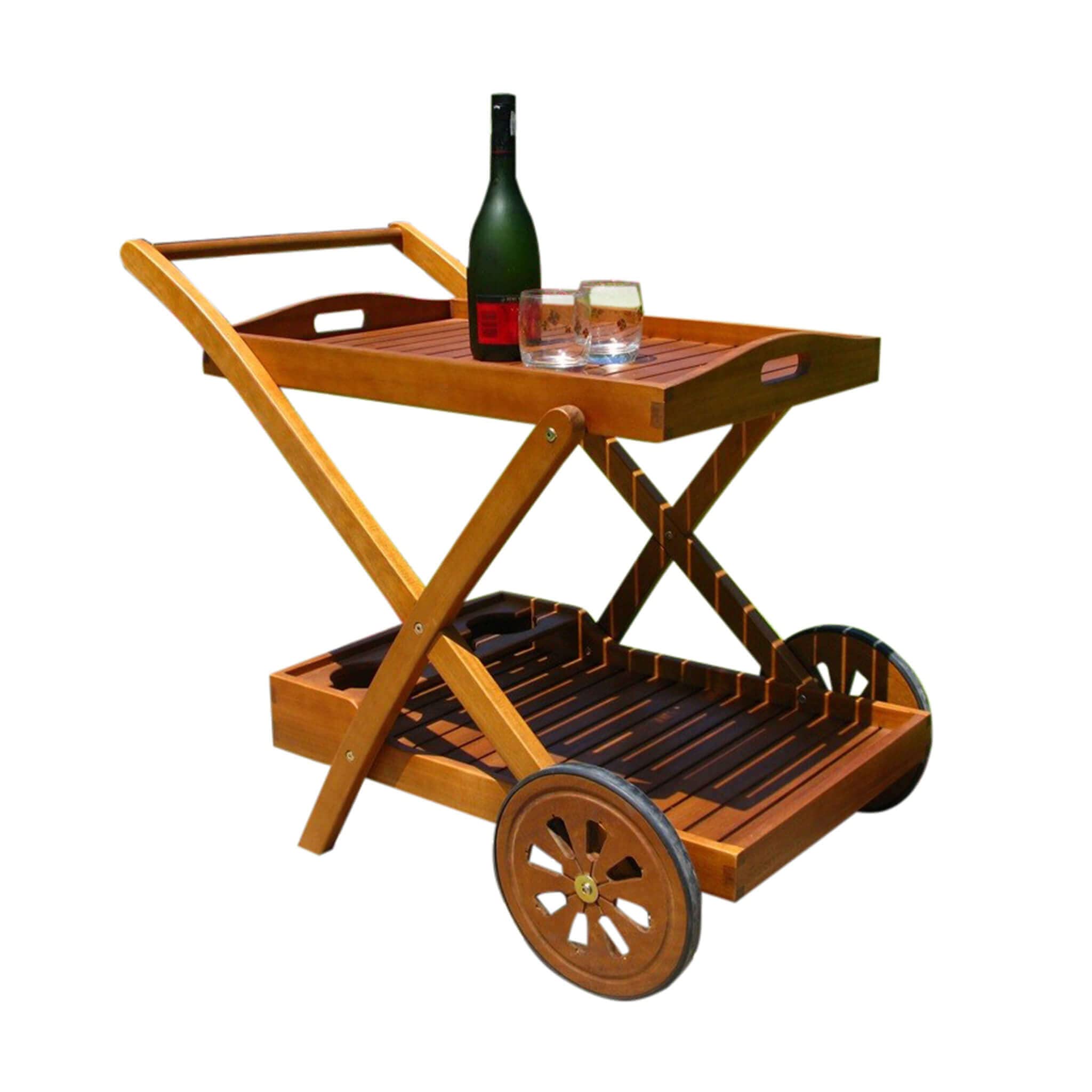 Carrito de mesa de madera de acacia de apoyo para alimentos al aire libre, bares y restaurantes