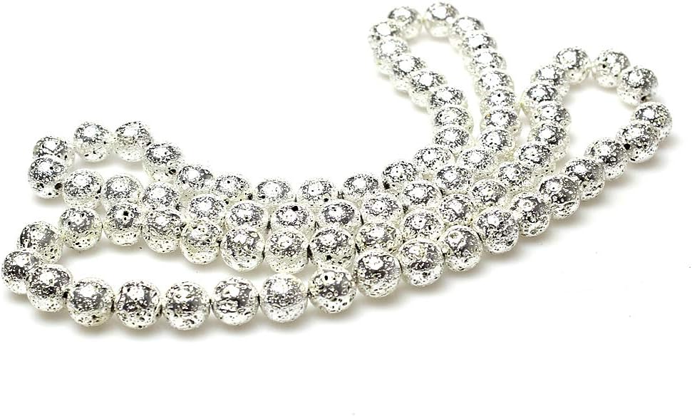 MJDCB Electroplate Silver Natural Volcanic Lava Stone Round Loose Stone Beads DIY for Jewelry Bracelet Making (6mm) - Image 4