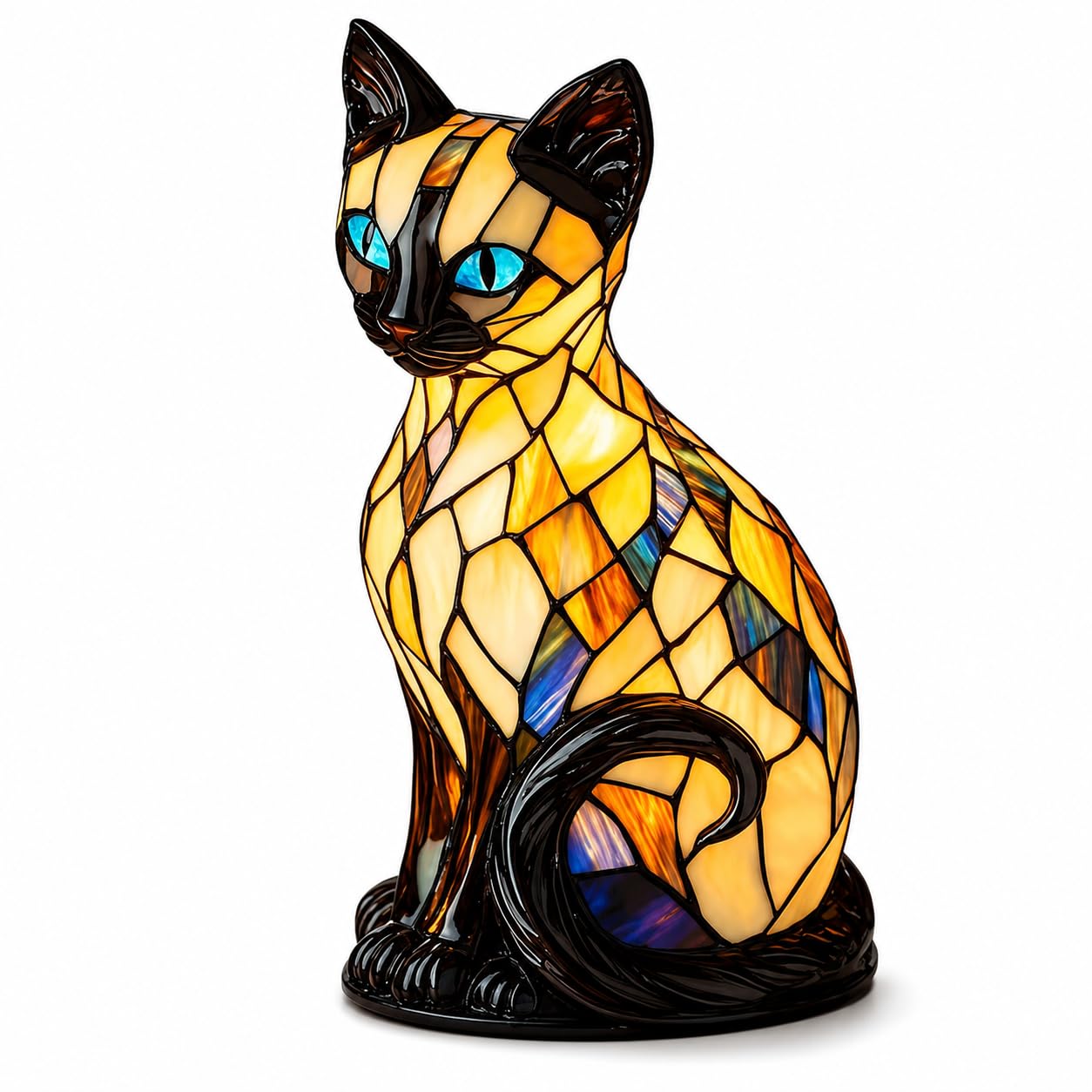 Stained Glass Cat Lamp, 3D Decorative USB Resin LED Night Light (D)