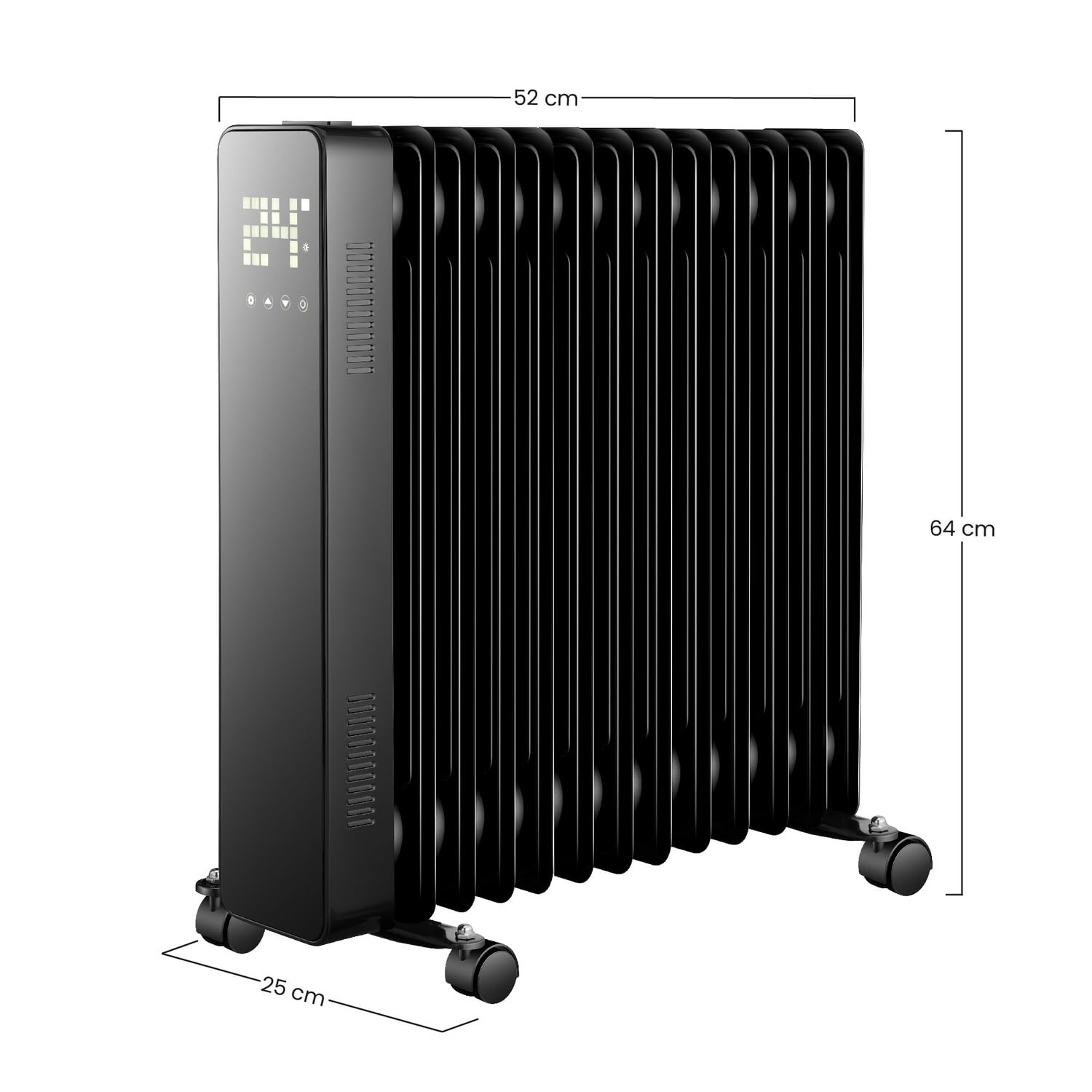 White - Radiatore Elettrico Ad Olio 13 Elementi. Stufa Elettrica A 240v. Telecomando Incluso, Funzione Touch. Display Led Luminoso. Calorifero Elettrico Con Ruote