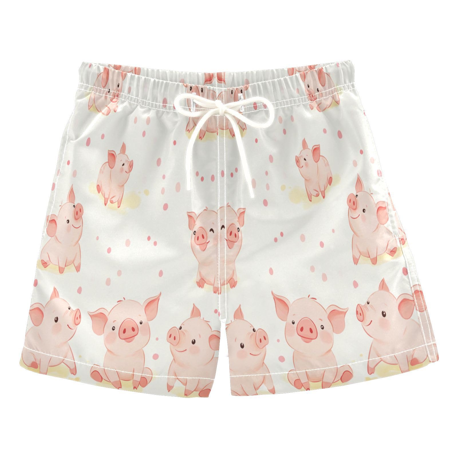 Jucciaco Boys Beach Board Shorts Pig Cute Animal White Quick Dry Swim Trunk Swimwear for Kids