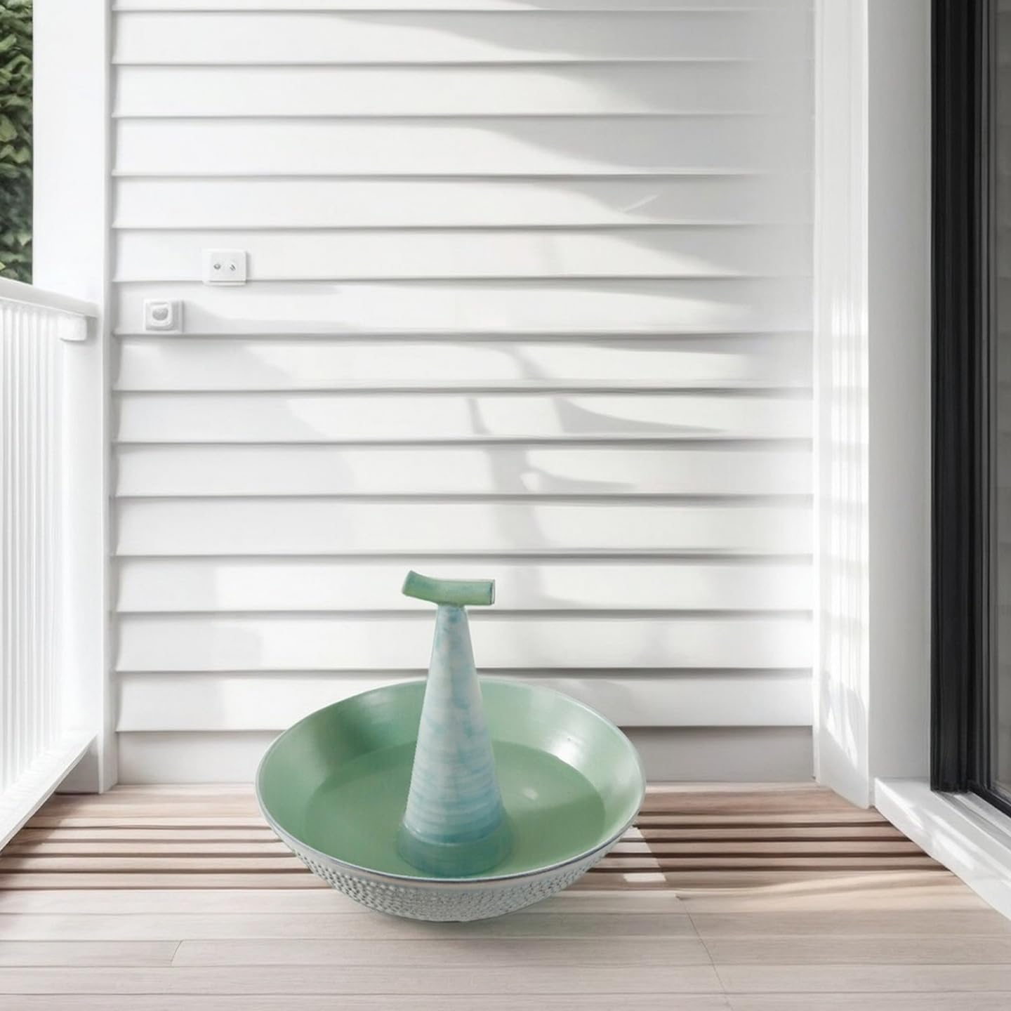 Ceramic Bird Bath for Outside on Ground, 11.8" H Reactive Glaze Outdoor BirdBath Bowl Feeders With Bird Perch for Outdoors, Garden, Lawn