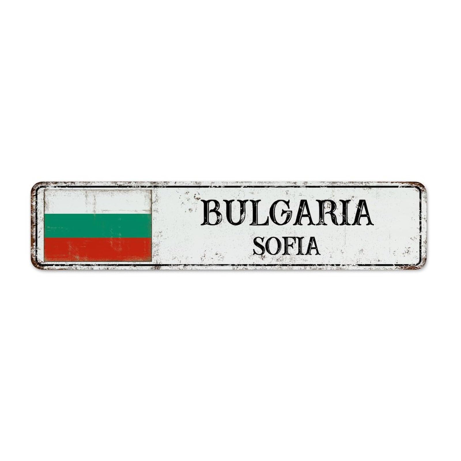 Autravelco Men's Style-1 Bulgaria Flag City Street Custom Metal Tin Sign Funny Novelty Backyard Signs National Country Souvenir Road Room Decor For Aluminum Metal Sign For Kitchen House Office 4X18 Inch