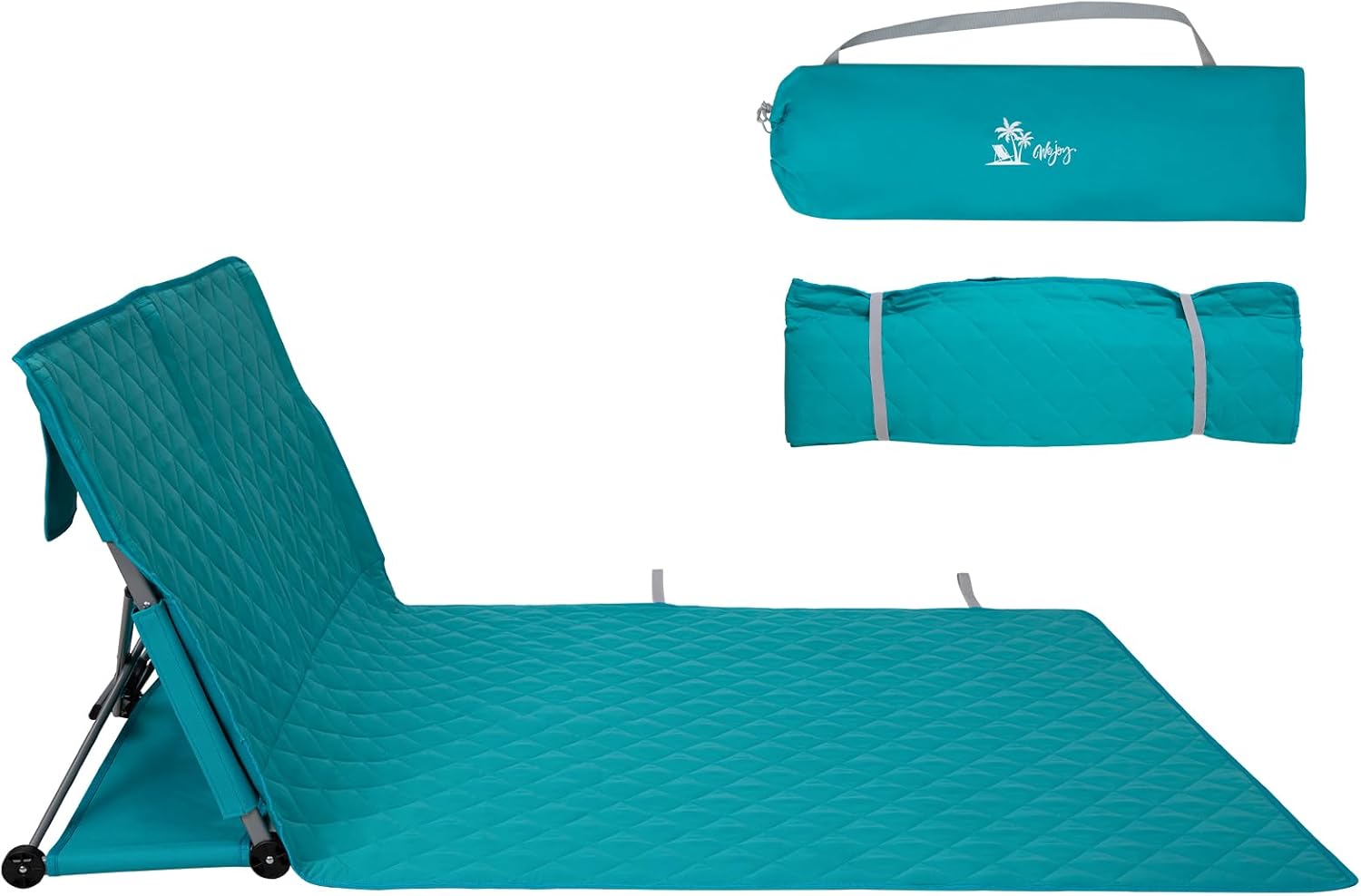 #WEJOY Double Beach Lounge Chair, Collapse Folding Lightweight Mat, Portable Ground Beach Chairs with Padded Seat & Stepless Backrest for Beach Sand Outdoor